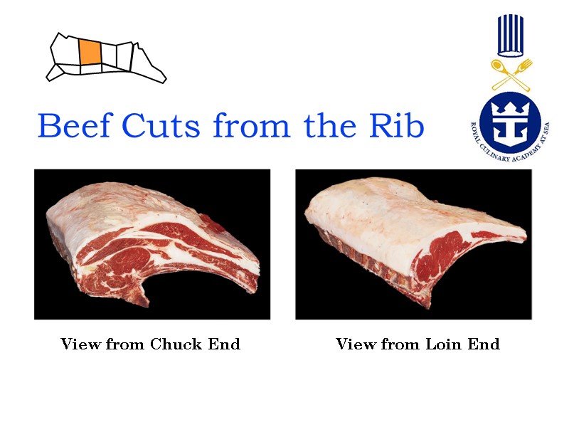 Beef Cuts from the Rib  View from Chuck End  View from Loin